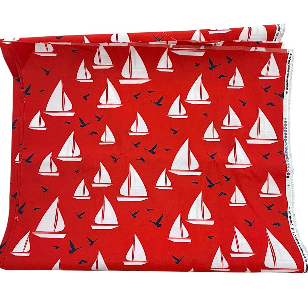 Richloom Solarium Sailing Red Sailboat Fabric Coastal Outdoor Nautical Yacht 5Yd
